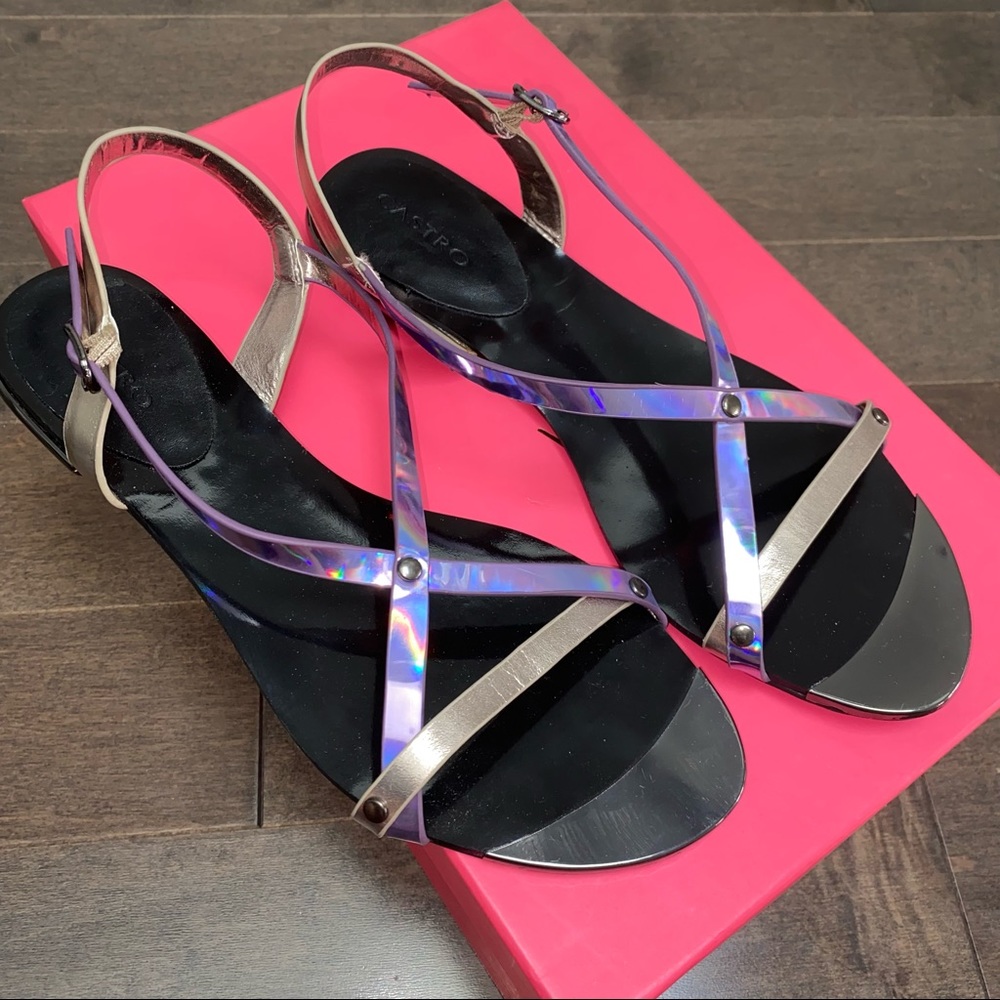 Castro Holographic Strappy Flat Sandals